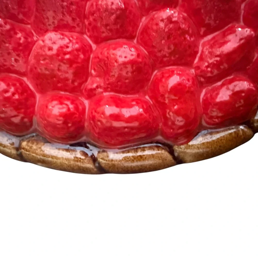 Over and Back Portugal Ceramic Strawberry Pie Dish with Lid 11 Inch Brown Red